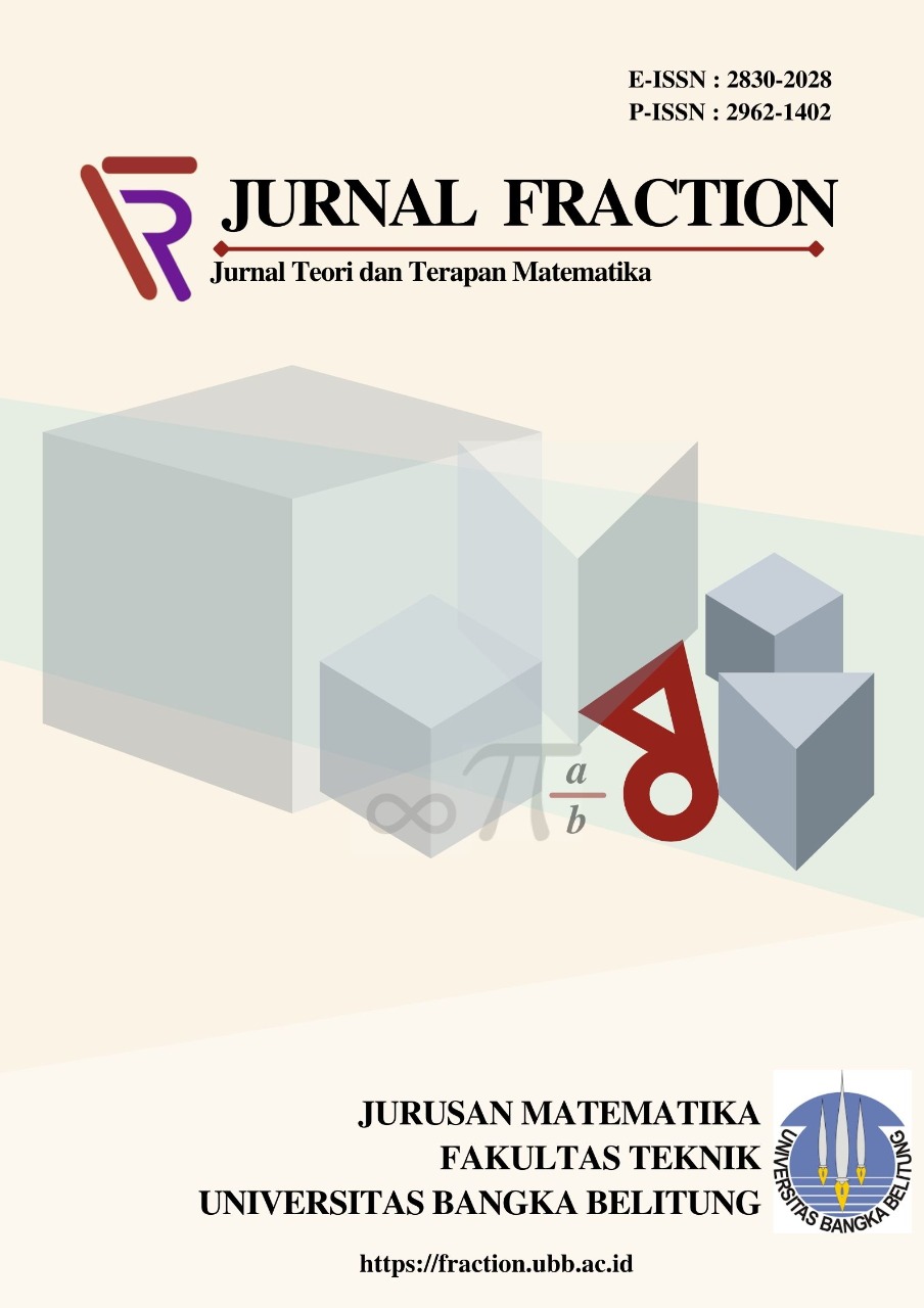 					View Vol. 6 No. 1 (2026): FRACTION: Jurnal Teori dan Aplikasi Matematika 
				